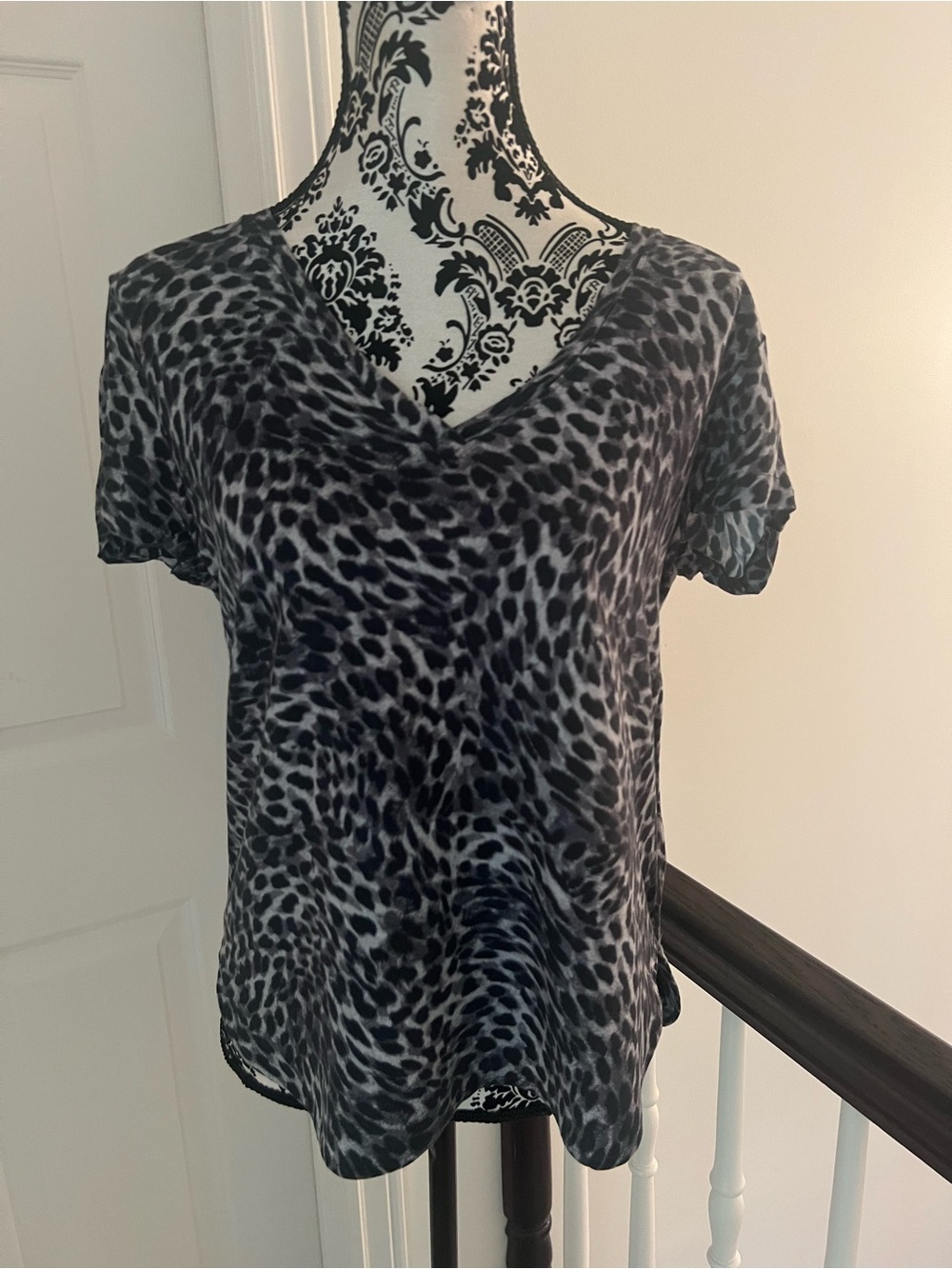 Bella Dahl Black and Gray Leopard V-Neck Top